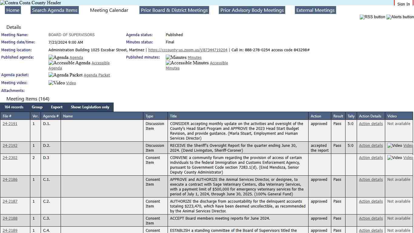 CONTRA COSTA COUNTY - Meeting of BOARD OF SUPERVISORS on 7/23/2024 at 9:00 AM