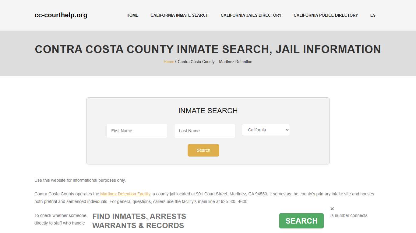 Contra Costa County Inmate Lookup, Jail Roster