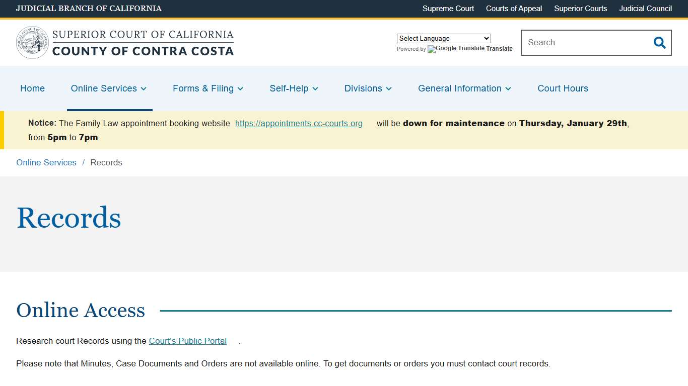 Records Superior Court of California County of Contra Costa